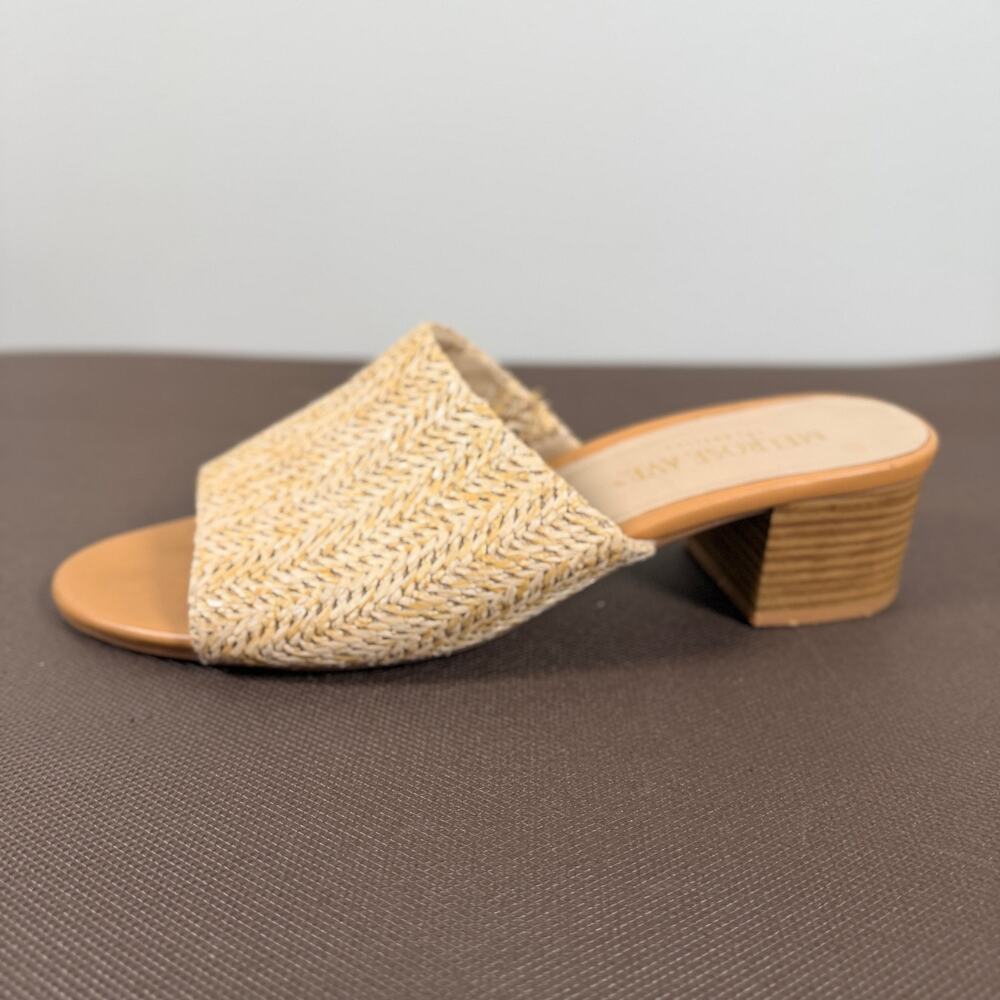 Melrose Ave Woven Straw Slide Sandals Low Block Heel Tan Cream Summer Size 10